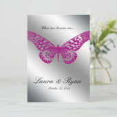 Butterfly Wedding Invite Glitter Pink Silver Kaart (Staand voorkant)