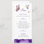 Butterfly Wedding Menu Kaarten | Paarse Waterverf (Voorkant / Achterkant)