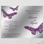 Butterfly Wedding Program Flyer Silver Paarse Spar (Voorkant)