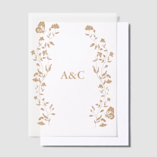 Butterfly Wedding Vellum Overlay Gouden Vellum Uitnodigingen (Offset)