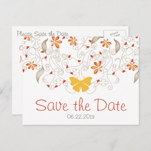 Butterfly Whimsy Enregistrer la date Carte postale (Devant / Derrière)