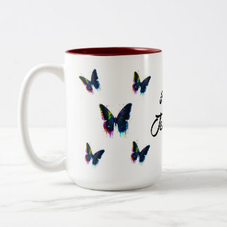 Butterfly White Gepersonaliseerde naam Tea Lover's Tweekleurige Koffiemok