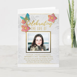 Butterfly White Gold Grey Memorial Service Uitnodi