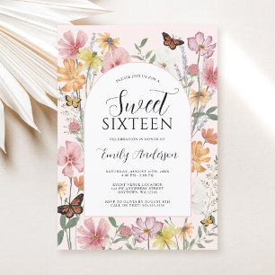 Butterfly Wildflower Arch Pink Sweet 16 Kaart