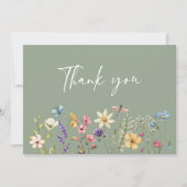Butterfly & Wildflower Sage Green Vrijgezellenfees Bedankkaart (Voorkant)
