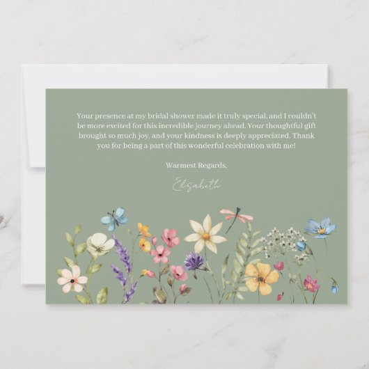 Butterfly & Wildflower Sage Green Vrijgezellenfees Bedankkaart (Achterkant)