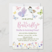 Butterfly Wildflower Verjaardagsfeest Uitnodiging (Voorkant)