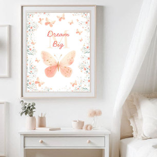 Butterfly Wildflowers Coral Monogram Inspirational Perfect Poster