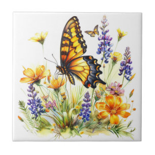 Butterfly & Wildflowers Keramische Tegel Tegeltje