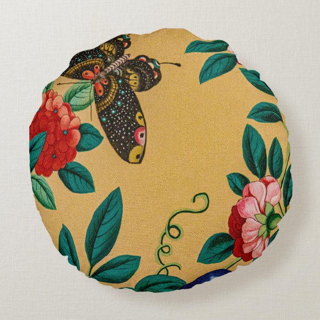 Butterfly with a bush pillow blanket rond kussen (Achterkant)