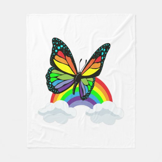 Butterfly with Rainbow Fleece Deken (Voorkant)
