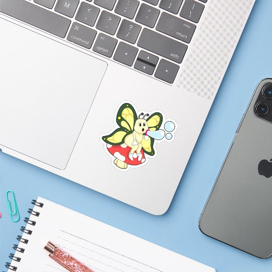 Butterfly with Soap bubbles Sticker (Laptop met iPhone)