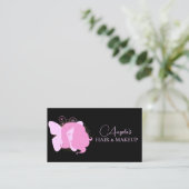 Butterfly Woman Makeup Salon Pink Black Script Visitekaartje (Staand voorkant)