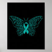 Butterfly Words Blauwgroen Ribbon Support Ovarian Poster (Voorkant)