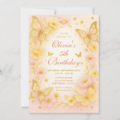 Butterfly Yellow and Pink Birthday Invitation (Devant)