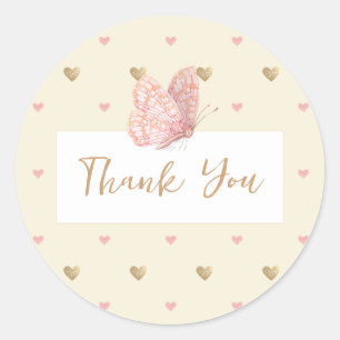 Butterfly Yellow Baby shower Dank u Ronde Sticker