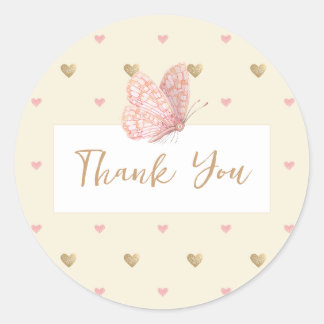 Butterfly Yellow Baby shower Dank u Ronde Sticker