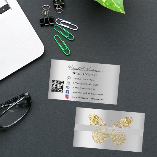Butterfly zilver goud QR code Visitekaartje