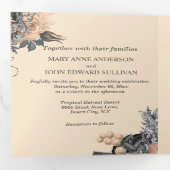 Butterfly zomerperzik zilveren roos bruiloft drieluik uitnodiging (Binnenzijde eerst)