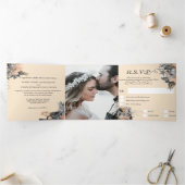 Butterfly zomerperzik zilveren roos bruiloft drieluik uitnodiging (Binnen)