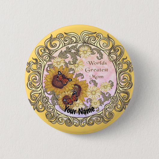 Butterfly Zonnebloem custom Mom Ronde Button 5,7 Cm (Voorkant)