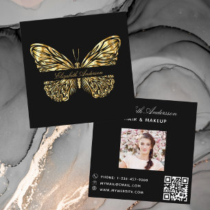 Butterfly zwart goud QR code script foto Vierkante Visitekaartje