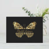 Butterfly zwart gouden script QR code visitekaartj Kaart (Staand voorkant)