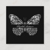 Butterfly zwart zilver QR code elegant script Vierkante Visitekaartje (Voorkant)