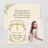 Butterrome Floral 1e Heilige Communie Bedankkaart (Voorkant / Achterkant)
