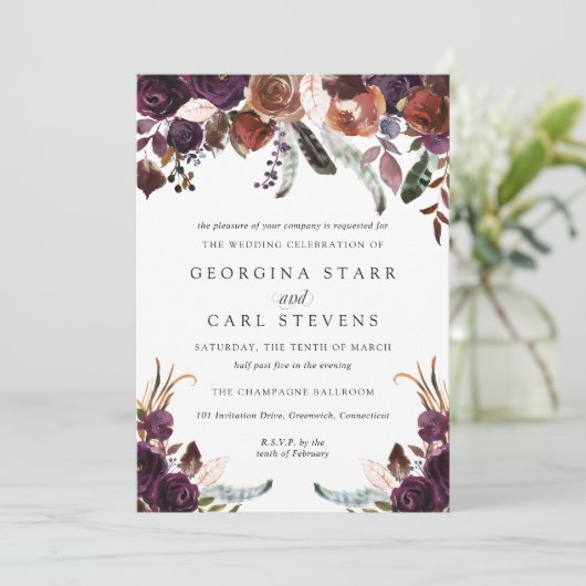 Butterum & Plum bruiloft uitnodiging (Staand voorkant)