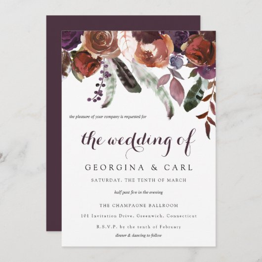 Butterum & Plum bruiloft uitnodiging 1 (Voorkant / Achterkant)