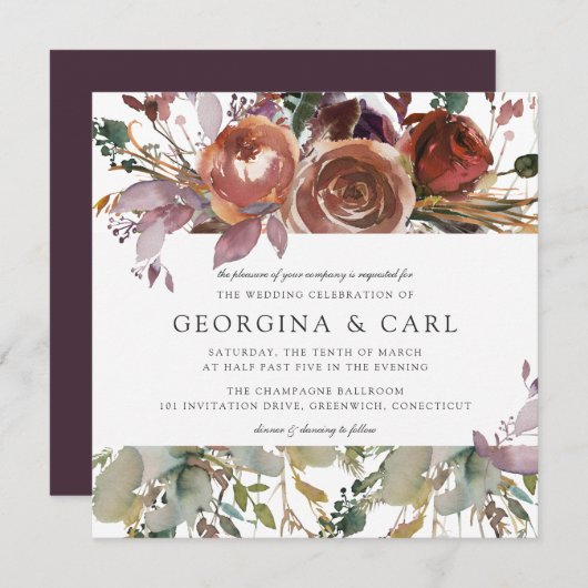 Butterum & Plum bruiloft uitnodiging | Vierkant 1 (Voorkant / Achterkant)