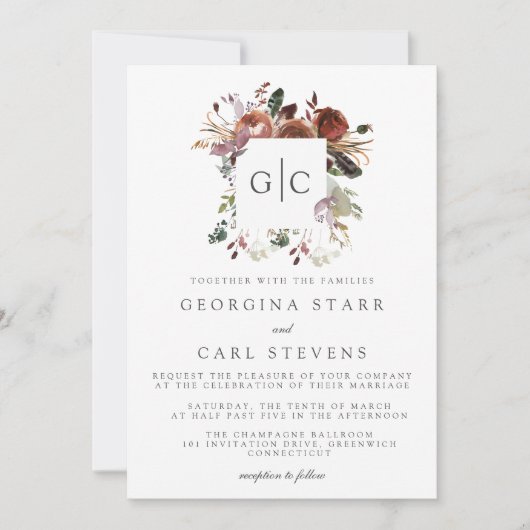 Butterum & Pruim bruiloft uitnodiging Monogram (Voorkant)