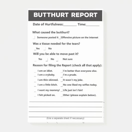 Butthurt Rapportformulier Post-it® Notities, 10 x  Notes (Voorkant)