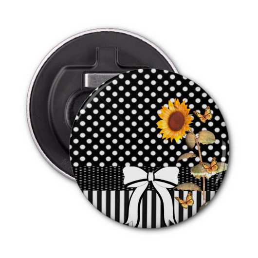 Button Bottle Open Sunflower Polkadot Button Flesopener (Voorkant)