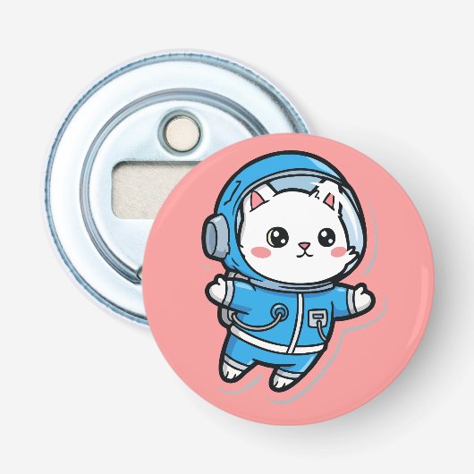 Button Bottle Opener Cute Astronaut Cat Kawaii  (Voorkant)