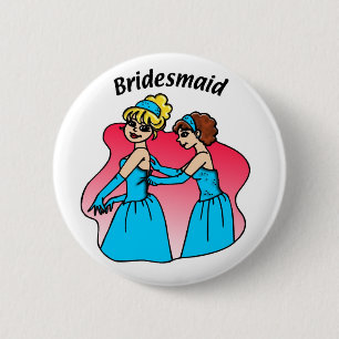 Button: bruidsmeisje (blauw) ronde button 5,7 cm