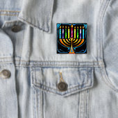 Button: Chanoeka Menorah - Chanoeka Menorah Vierkante Button 5,1 Cm (In situ)