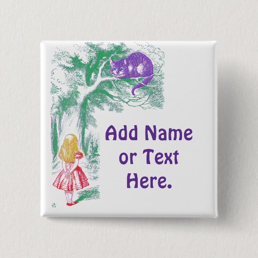 Button: "Cheshire Cat" van "Alice in Wonderland" Vierkante Button 5,1 Cm (Voorkant)