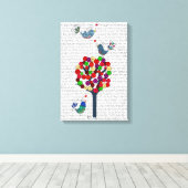 Button en vogels blauw canvas afdruk (Insitu (Houten vloer))
