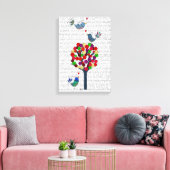 Button en vogels blauw canvas afdruk (Insitu (Woonkamer))