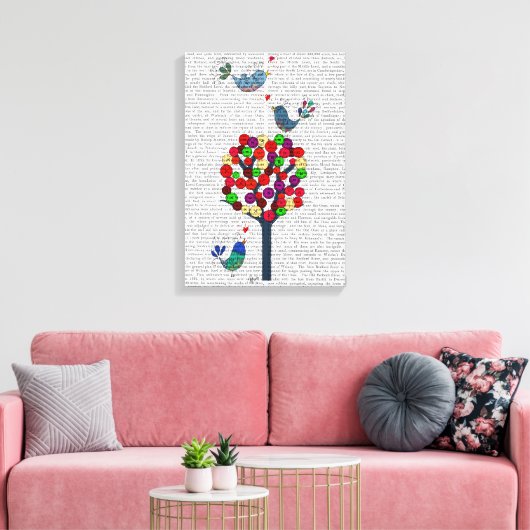 Button en vogels blauw canvas afdruk (Insitu (Woonkamer))