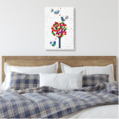 Button en vogels blauw canvas afdruk (Insitu (Slaapkamer))