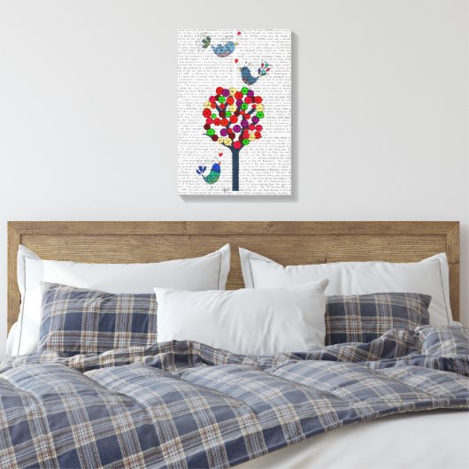 Button en vogels blauw canvas afdruk (Insitu (Slaapkamer))