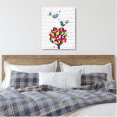 Button en vogels blauw canvas afdruk (Insitu (Slaapkamer))