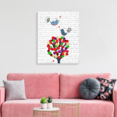 Button en vogels blauw canvas afdruk (Insitu (Woonkamer))