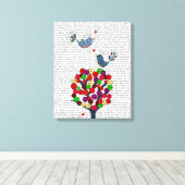Button en vogels blauw canvas afdruk (Insitu (Houten vloer))