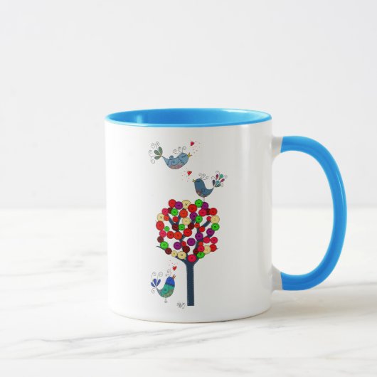 Button en vogels blauw mok (Rechts)