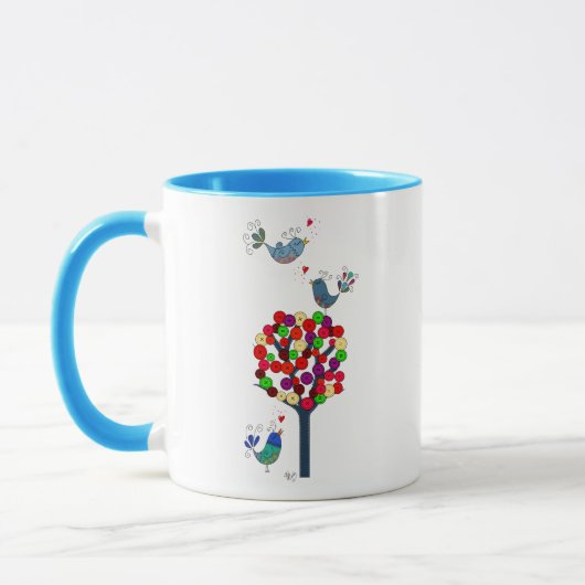 Button en vogels blauw mok (Links)