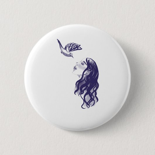 Button Fantasie - Frau und Vogel (Voorkant)